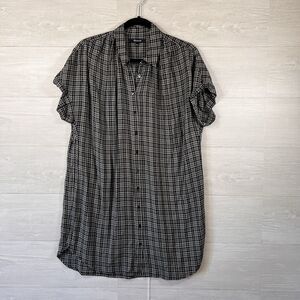 Madewell Black And White Plaid Button Down Collard Tunic Shirt Dress Size Large